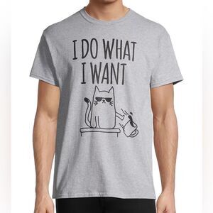 ODM I Do What I Want Kitty Cat Short Sleeve Crewneck Gray Graphic Tee. Medium.